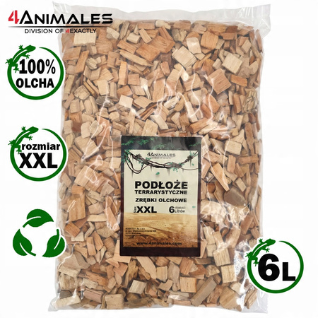 Podłoże olchowe, zrębki do terrariów i klatek size XXL 18-30mm 6 litrów