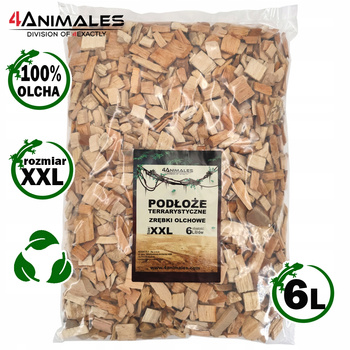 Podłoże olchowe, zrębki do terrariów i klatek size XXL 18-30mm 6 litrów
