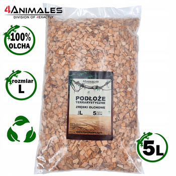 Podłoże olchowe, zrębki do terrariów i klatek size Large 9-12mm 5 litrów